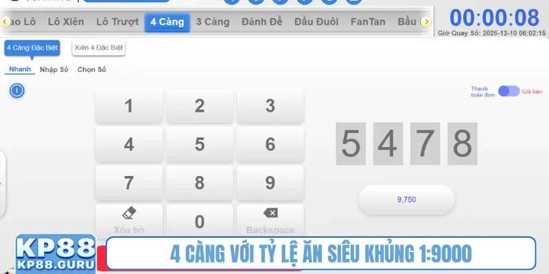 4 càng với tỷ lệ ăn siêu khủng 1:9000